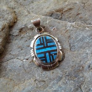 Sterling silver DENIM lapis inlay pendant